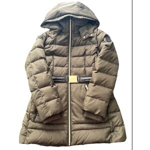 Vince Camuto Olive Green Down Puffer Coat‎ Hooded Belted Parka Jacket Medium